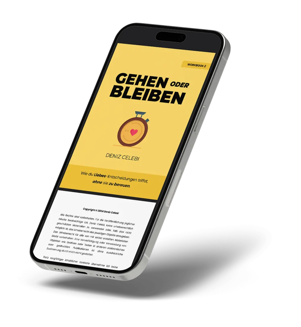 Das digitale Workbook GEHEN ODER BLEIBEN präsentiert auf einem Smartphone